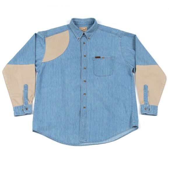 VTG Woolrich Shirt Men XL Blue Padded Shoulder Bird Hunting Tag Embroidered‎ - Picture 2 of 11